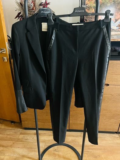 Pinko black suit with leather detail
