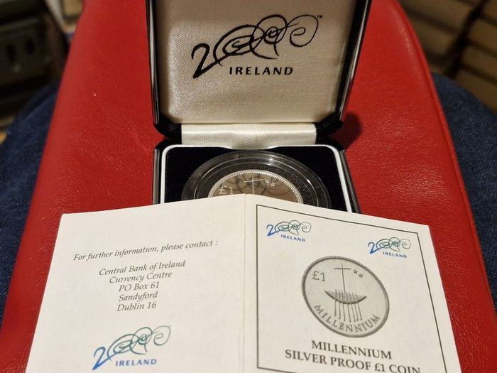 Ireland Piedforte Silver Proof 2000 Millennium 1 Pound Coin in Original Case with COA