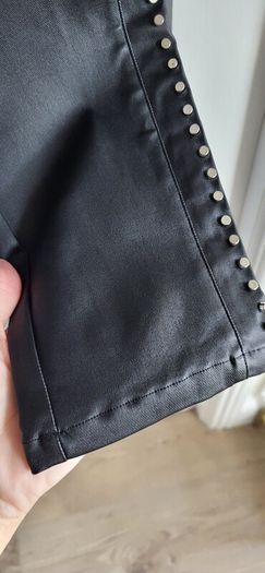 BANNED APPAREL Alternative Black Waxed Jeggings with Silver Studded Seams - Sz L (Fit 14-16UK) - Bnwt Rrp 89