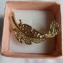 Vintage Pretty Gold toned Leaf Brooch with Rhinestones Image 6