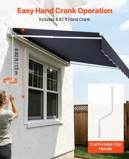 Manual Retractable Awning 9.8ft x 8.2ft 3m x 2.5m Outdoor Patio Sun Shade Dark Grey