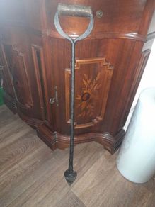 Antique Forged Made Irish Handheld Long Shafted Iron Dibber Stage or Movie Props ending in tapered bulb, a Traditional Agricultural, Used for dibbing holes in soil for seed sowing, particularly for planting potatoes in rocky or boggy terrain