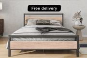 4ft6 Double Bed Frames with Wood Headboard