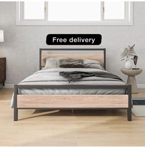 4ft6 Double Bed Frames with Wood Headboard