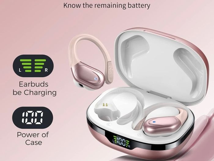 Wireless Earbuds, Bluetooth 5.3 Headphones Wireless Headphones, 60Hrs Playback Dual LED Display, Hifi Stereo HD Mic, In-Ear IP7 Waterproof Earphones with Earhooks, USB-C, for Sports (FREE POSTAGE)