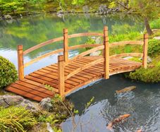 Garden Bridge 1.85m Wooden Bridge Walkable Pond Bridge Decorative Bridge with Railing up to 200 kg Solid Wood Orang