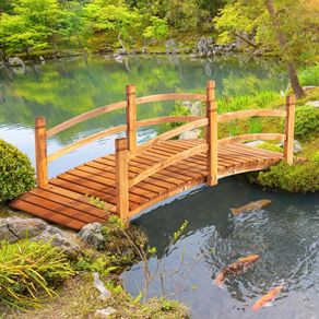 Garden Bridge 1.85m Wooden Bridge Walkable Pond Bridge Decorative Bridge with Railing up to 200 kg Solid Wood Orang