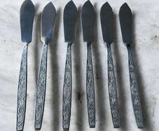 Vintage Collectible Souvenir Spoons  and set 6 Vintage Stainless Steel Butter Spreader Knives