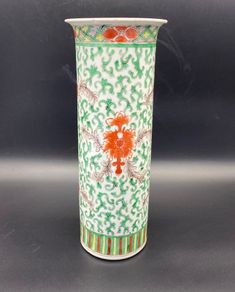Famille Vert Chinese Porcelain Brush Pot Vase Qing 19th Century
