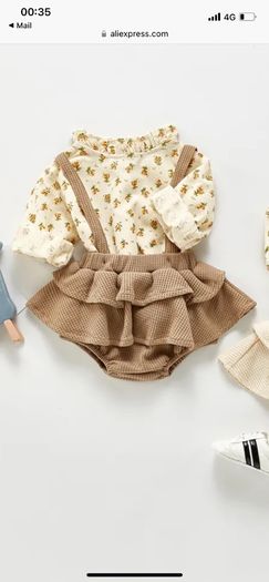 baby girl outfit Long Sleeves Shirts+Suspender Skirt -12 m.