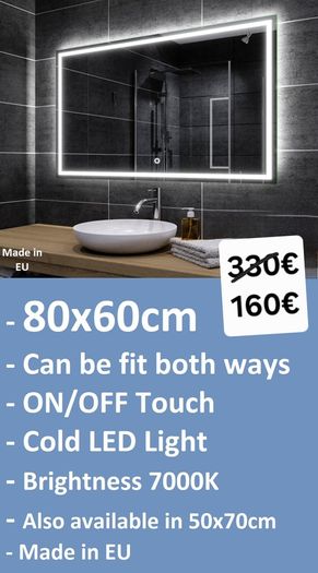 LED Bathroom Mirrors Selection Clock Speakers Bluetooth Demister Antifog Wi-Fi Weather Station Makeup