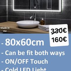 LED Bathroom Mirror 80x60cm Touch Switch Bright Cool Cold Light