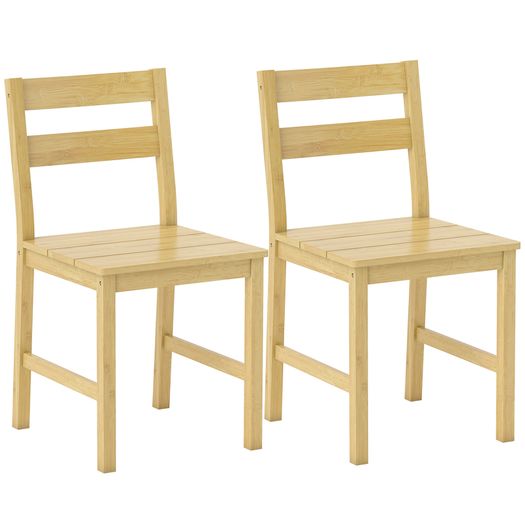Set of 2 Bamboo Dining Chairs, Armless Kitchen Chairs with Slatted Seat, Natural Wood