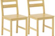 Set of 2 Bamboo Dining Chairs, Armless Kitchen Chairs with Slatted Seat, Natural Wood