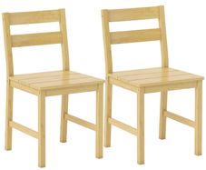 Set of 2 Bamboo Dining Chairs, Armless Kitchen Chairs with Slatted Seat, Natural Wood