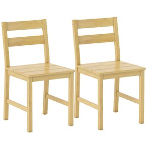 Set of 2 Bamboo Dining Chairs, Armless Kitchen Chairs with Slatted Seat, Natural Wood