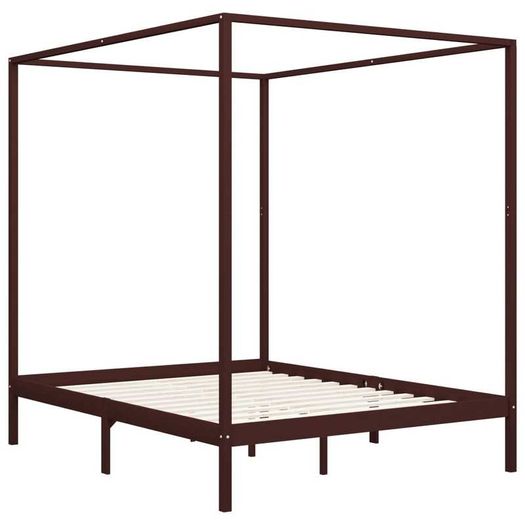 Canopy Bed Frame Dark Brown Solid Pine Wood 6FT Super King