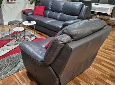 3 seater power recliner and power recliner grey real lethear
