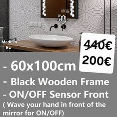 LED Bathroom Mirror 60x100cm Black Frame Wi-fi Weather Station