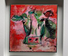 Framed Original Abstract Painting of Cow  Original Gift