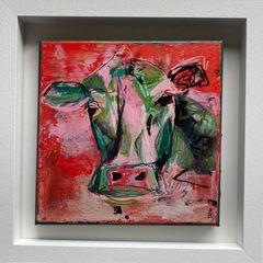 Framed Original Abstract Painting of Cow  Original Gift