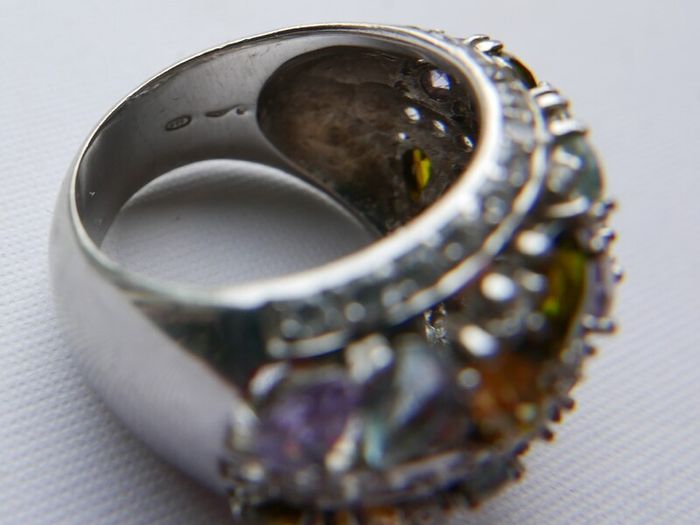 925 Silver Ring Pear Tourmaline Sapphire Natural Gemstone Jewelry Size P - 11,40g