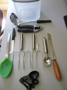 Turkey Fork Lift Prongs, Newbridge Vintage Knife, Spoons, garlic Press 10 Items