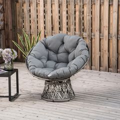 360 Swivel Rattan Papasan Moon Bowl Chair with Padded Cushion Oversized for Outdoor Indoor