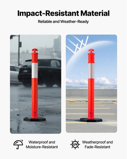6 Pack Traffic Delineator Posts 1140 mm Traffic Safety Cones with Weighted Base and Reflective Strips, Heavy Duty Delineator Posts for Construction Site, Parking Lot