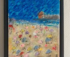 Original Abstract Painting FRAMED Beach Art Beachscape Seascape