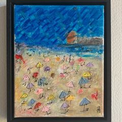 Original Abstract Painting FRAMED Beach Art Beachscape Seascape