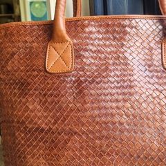 brown leather woven shoulder bag