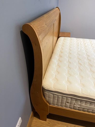 Solid Oak Super King Sleigh Bed With Mattress