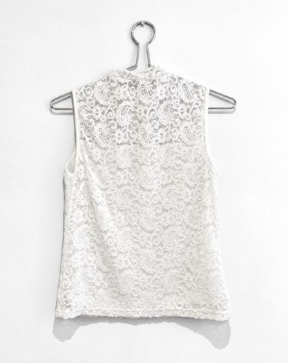 Pre Owned White Floral Lace High-Neck Shell Top