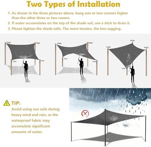 Sun Shade Sail, 2x3m Rectangle Sunscreen Awning Canopy, Waterproof Shade Sail, 95% UV Block with Free Rope