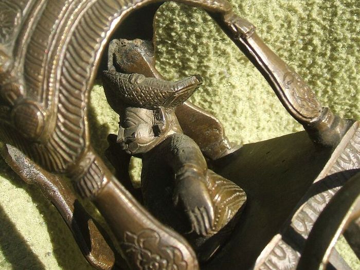 Antique INDIAN BRONZE TEMPLE TOY (Kutch style) - an exceptionally fine example with horse and rider with carriage (c.19th century)