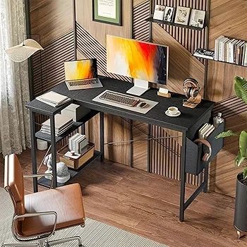 L Shaped Corner Desk - 100x70 cm Study Office Gaming Desk, Computer Desk Small Writing Table, Large Reversible Storage Shelves, Bookshelf Workstation for Study Play Work Bedroom Home Office