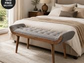Chesterfield Upholstered Fabric Bench with Solid Wood Legs  Grey 125 x 51 x 38 cm
