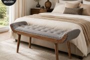 Chesterfield Upholstered Fabric Bench with Solid Wood Legs  Grey 125 x 51 x 38 cm