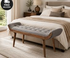 Chesterfield Upholstered Fabric Bench with Solid Wood Legs  Grey 125 x 51 x 38 cm