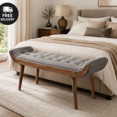 Chesterfield Upholstered Fabric Bench with Solid Wood Legs  Grey 125 x 51 x 38 cm