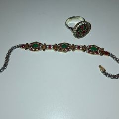 Handmade Ruby Sterling Silver Jewellery Set, Turkish Design