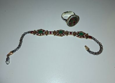 Handmade Ruby Sterling Silver Jewellery Set, Turkish Design