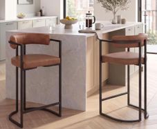 Bar Stools Set of 2 Breakfast Bar Stools PU Leather with Metal Frame Brown