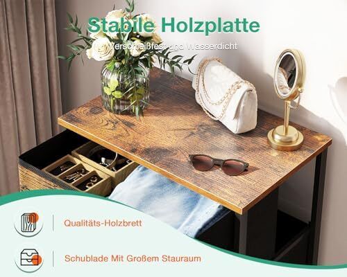 Narrow Chest of Drawers with 4 Drawers, Small Chest of Drawers with Fabric Drawer, Sturdy Steel Frame, Wooden Top, Suitable for Bedroom and Living Room, Retro