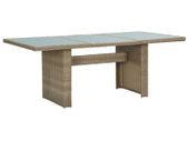 Garden Dining Table Brown 200x100x74 cm Glass and Poly Rattan
