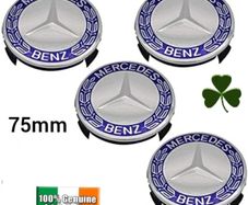 x4 Mercedes Benz new Blue/Silver 75mm Centre caps