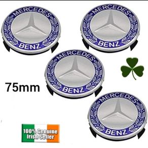 x4 Mercedes Benz new Blue/Silver 75mm Centre caps