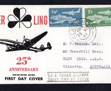 1961 Ireland 25th Anniversary of Aer Lingus Commemorative Stamps First Day Cover (FDC) with Baile Atha Cliath (Dublin) cancel