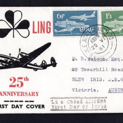 1961 Ireland 25th Anniversary of Aer Lingus Commemorative Stamps First Day Cover (FDC) with Baile Atha Cliath (Dublin) cancel